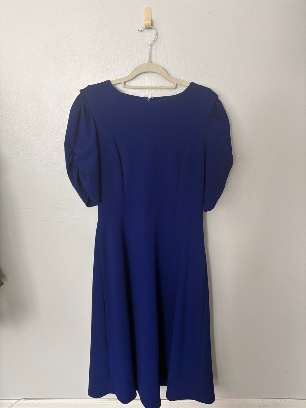 DKNY Royal Blue Scuba Crepe Tulip-Sleeve Fit and Flare Dress
